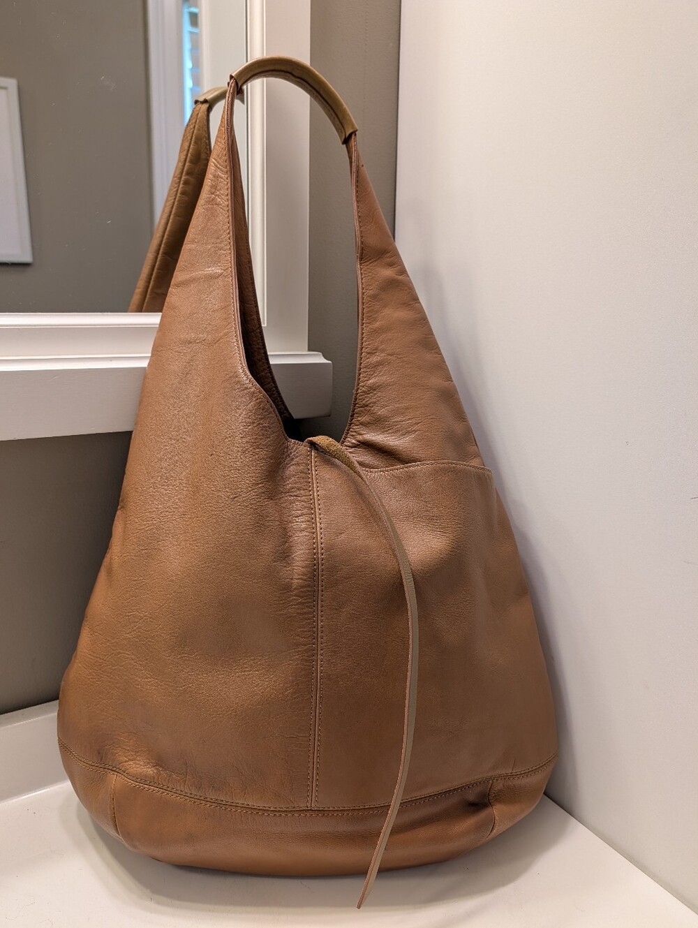 🤎 Vintage Lucky Brand Mia Classic Leather Hobo Shoulder Satchel Bag in Cognac - Picture 10 of 16